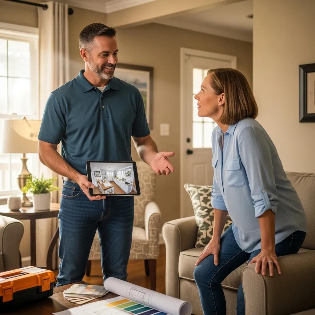 Contractor talking with homeowner to build trust and show value during a home improvement estimate