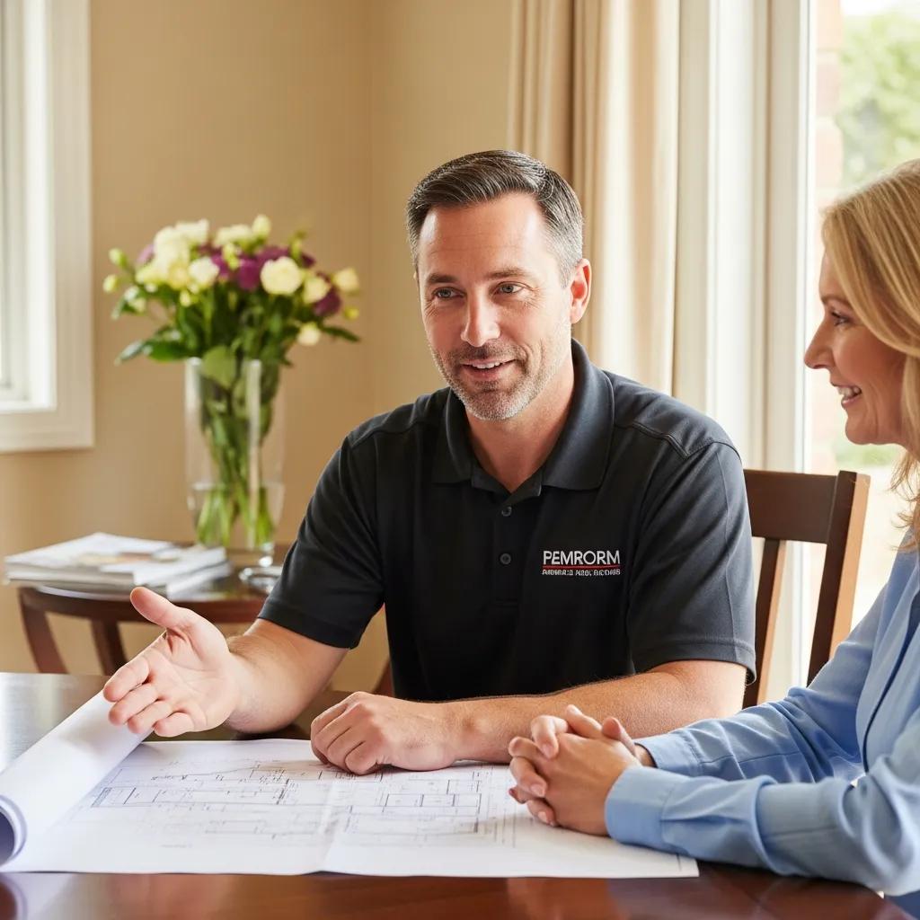 Contractor reviewing project details with a homeowner — an example of trust-based selling