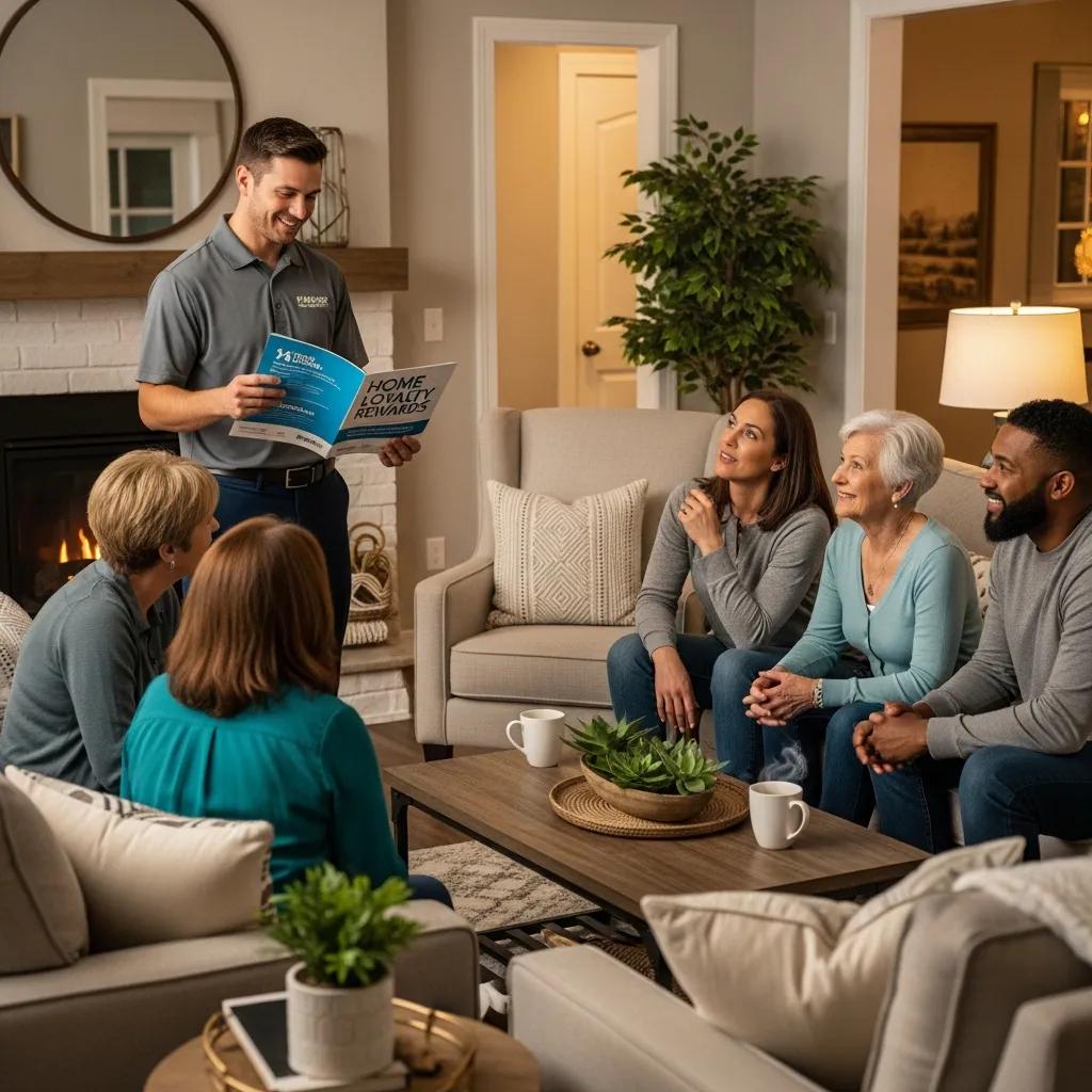 Contractor explaining a simple loyalty program to homeowners