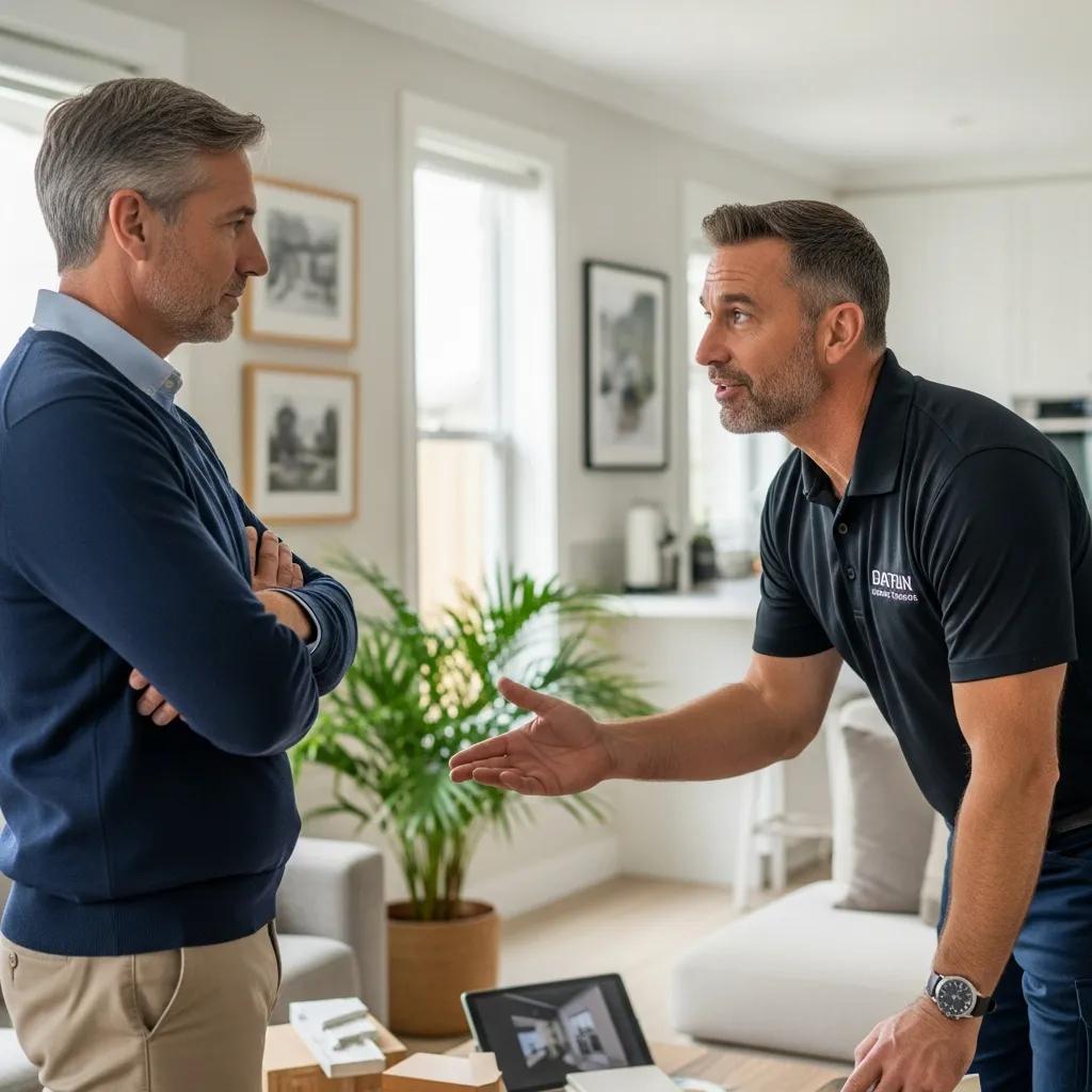 Contractor calmly handling homeowner objections during a consultation