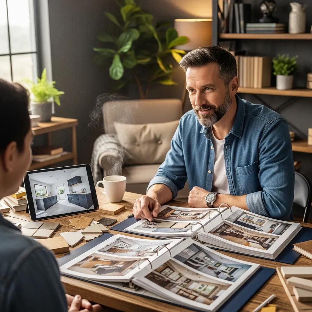 Contractor listening and taking notes during a home consultation