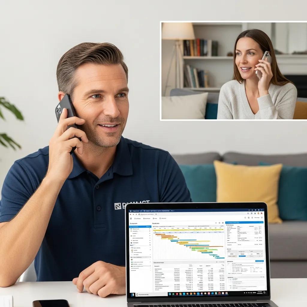 Contractor calling a homeowner as part of a follow-up sequence to maintain rapport and confirm next steps