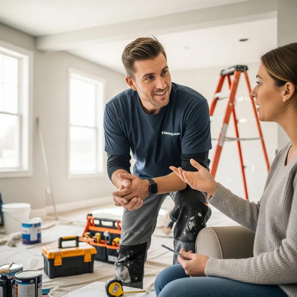 Contractor practicing active listening with a homeowner, illustrating rapport-building techniques