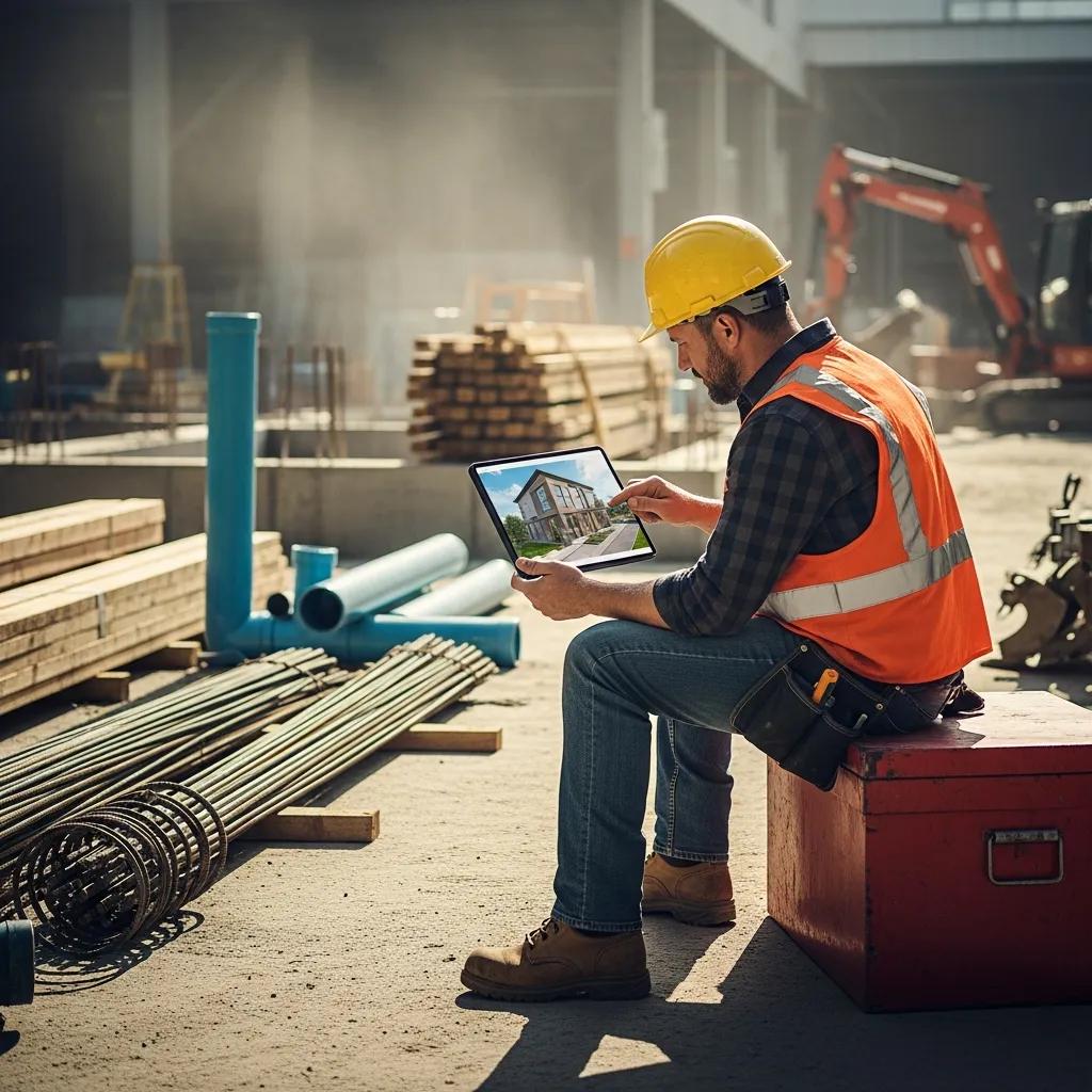 Contractor doing a quick visualization drill on a phone between jobs