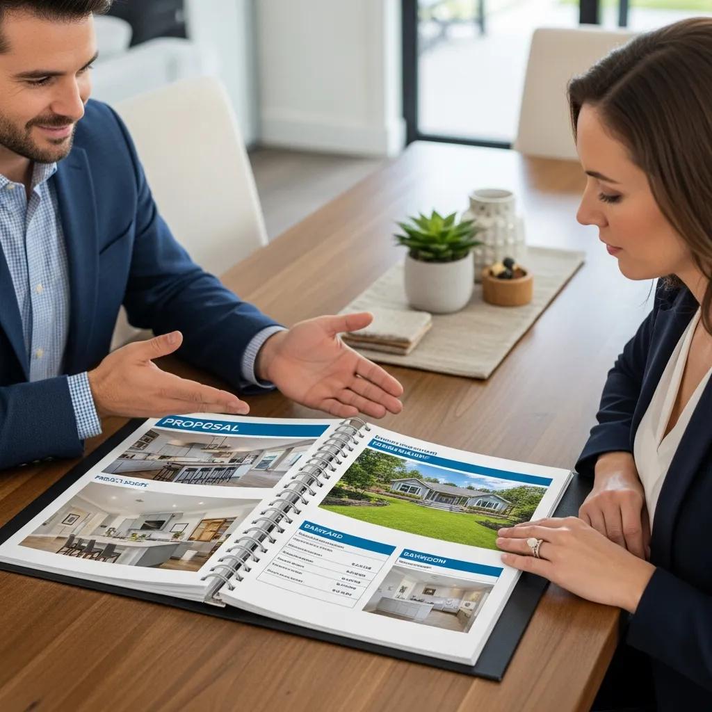 Contractor sharing a clear, professional proposal with a homeowner at a table