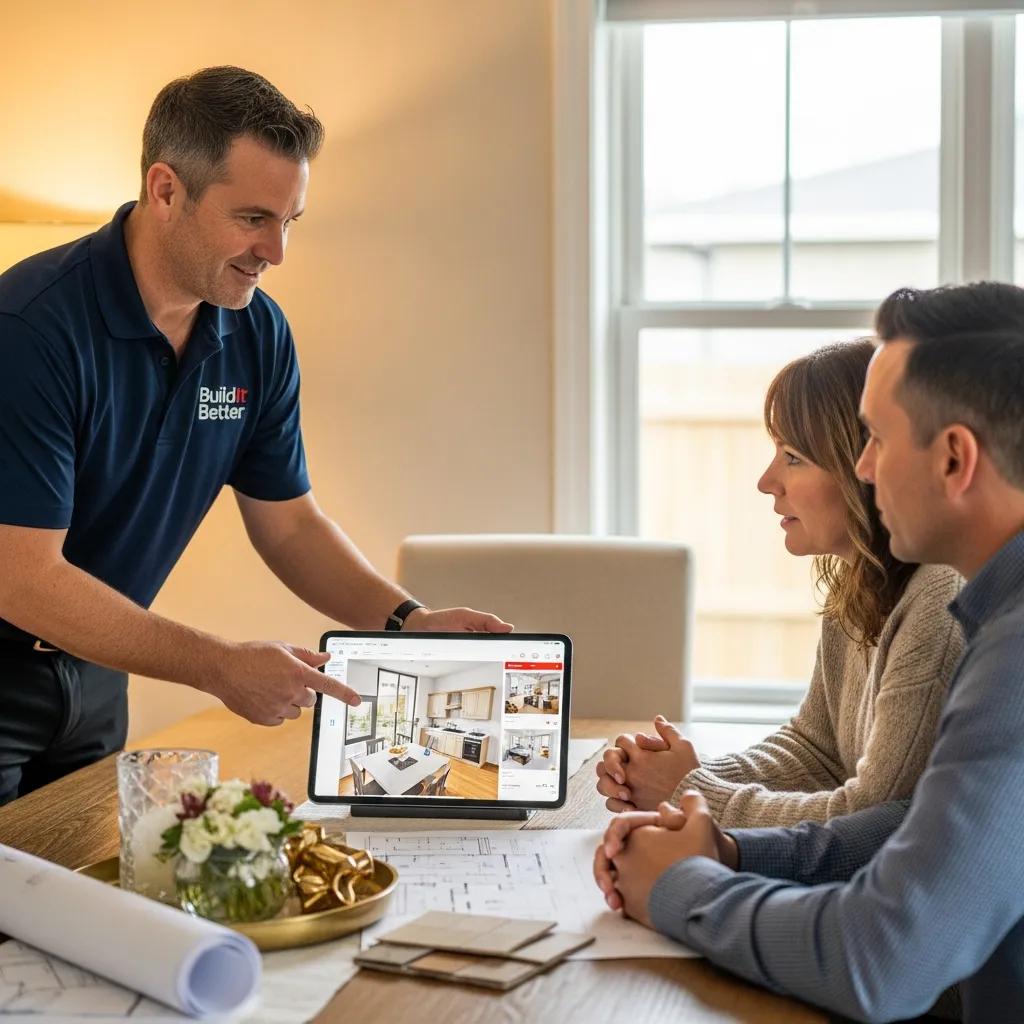 Contractor presenting a clear project proposal to homeowners at a dining table