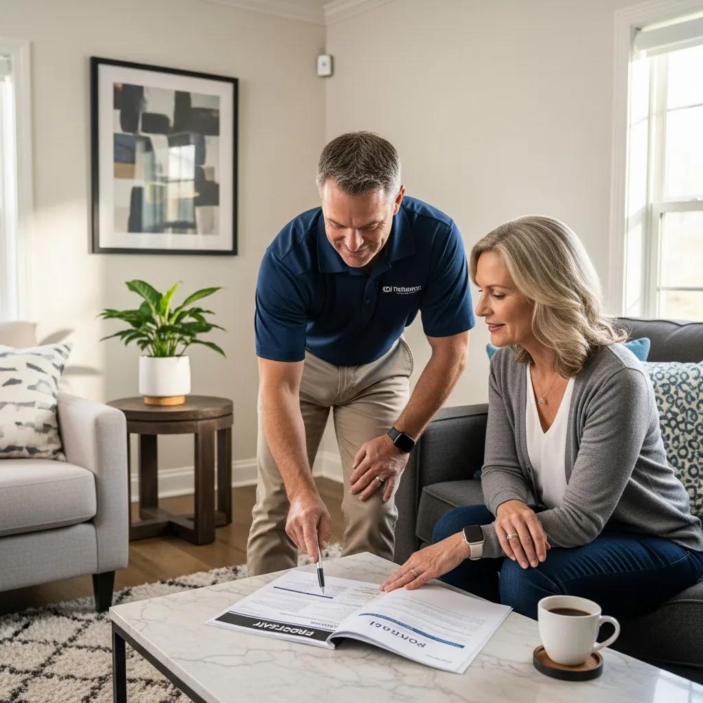Contractor presenting a proposal to a homeowner, highlighting trust and clear next steps