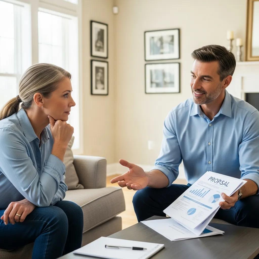Contractor presenting a clear, itemized proposal to a homeowner