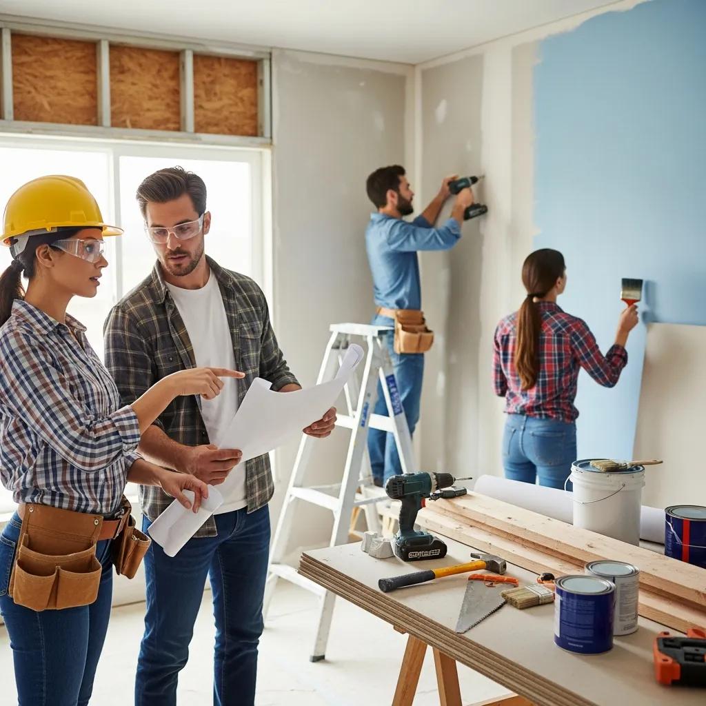 Contractor team working on a home renovation — teamwork and professional results