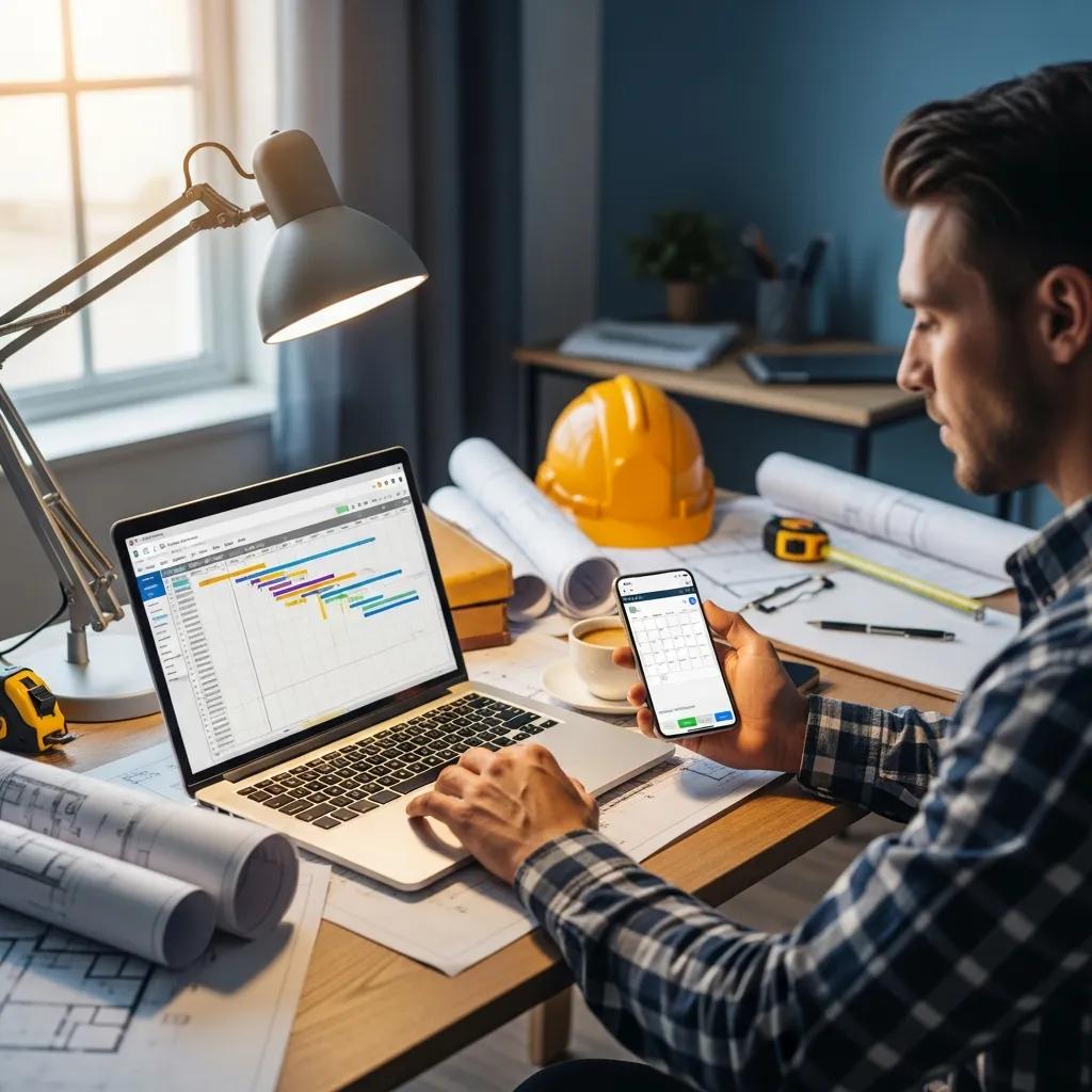 Contractor using a tablet to manage schedule, leads, and estimates
