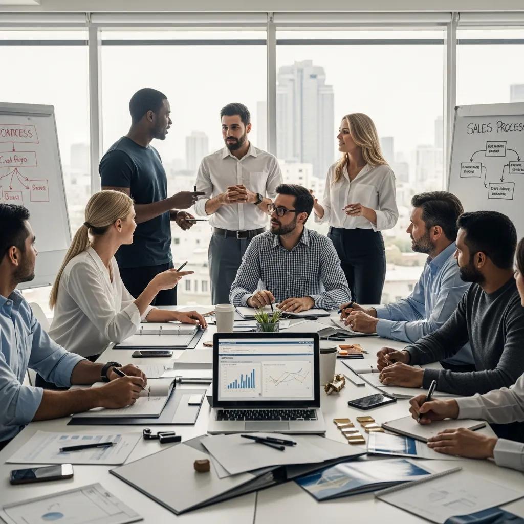 Contractors participating in a hands-on sales training session to sharpen skills