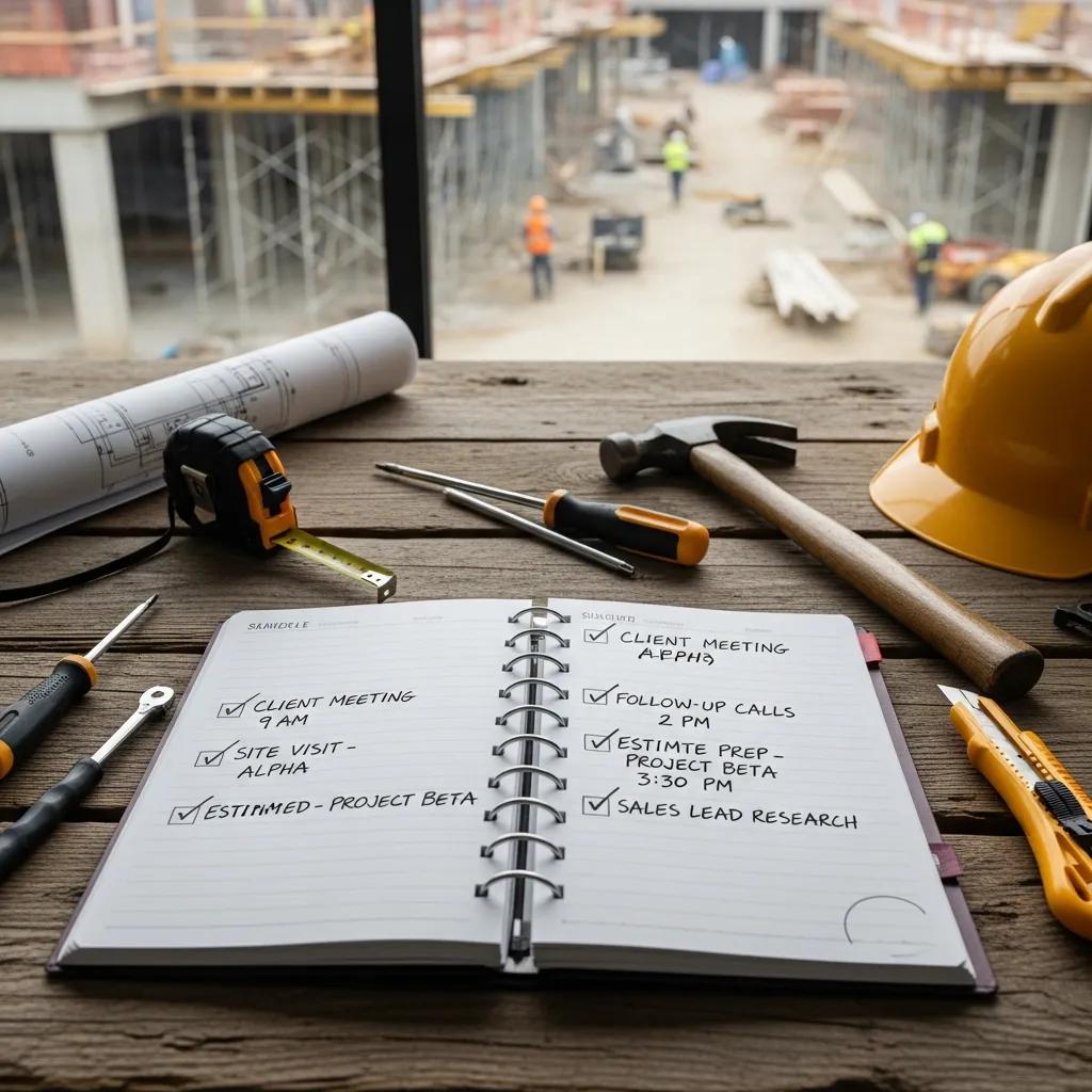 Jobsite planner with short sales tasks scheduled — shows how short routines fit between jobs