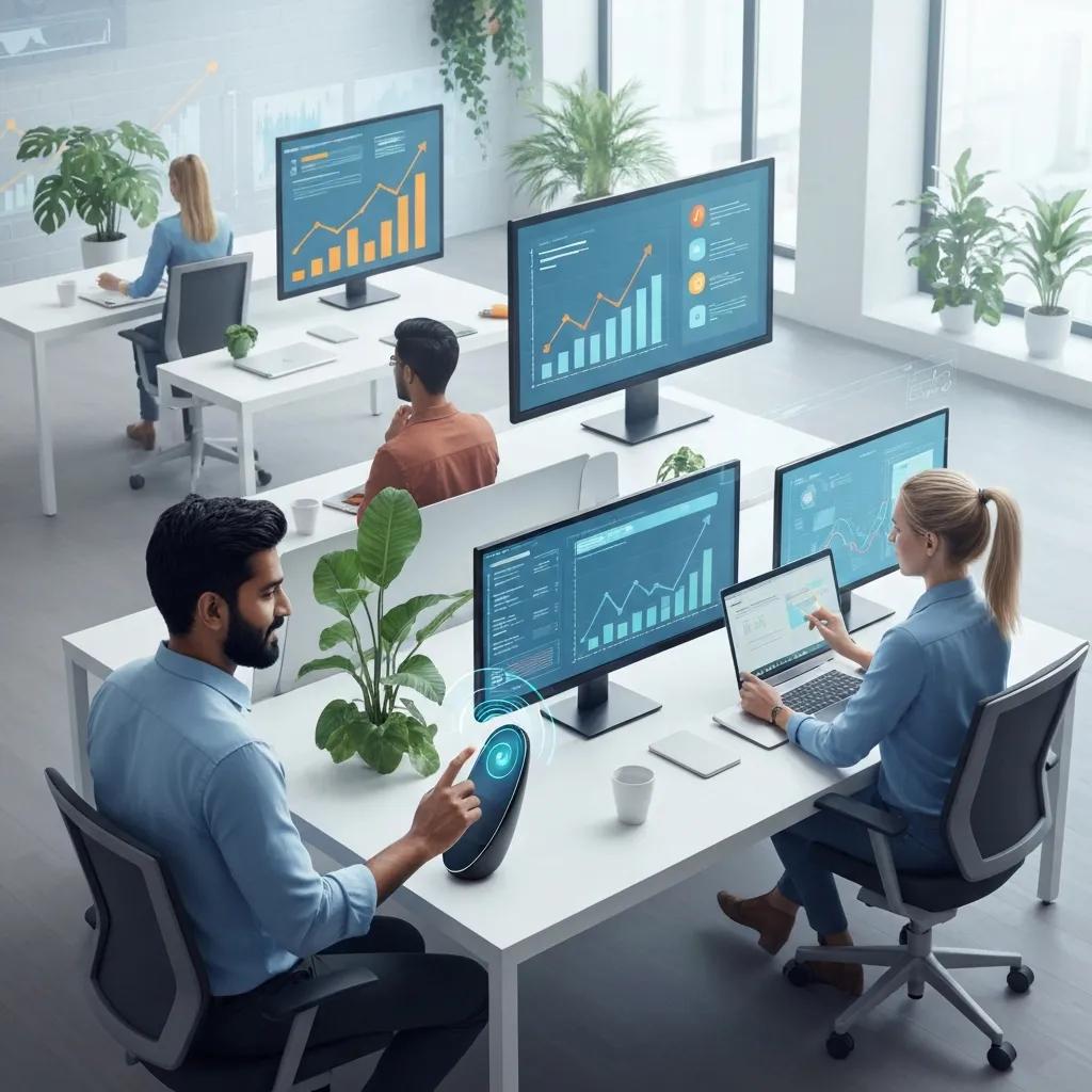 Corporate scene illustrating productivity gains from AI automation