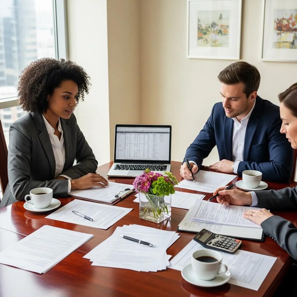 Couple reviewing finances with an advisor, highlighting clear communication during property division