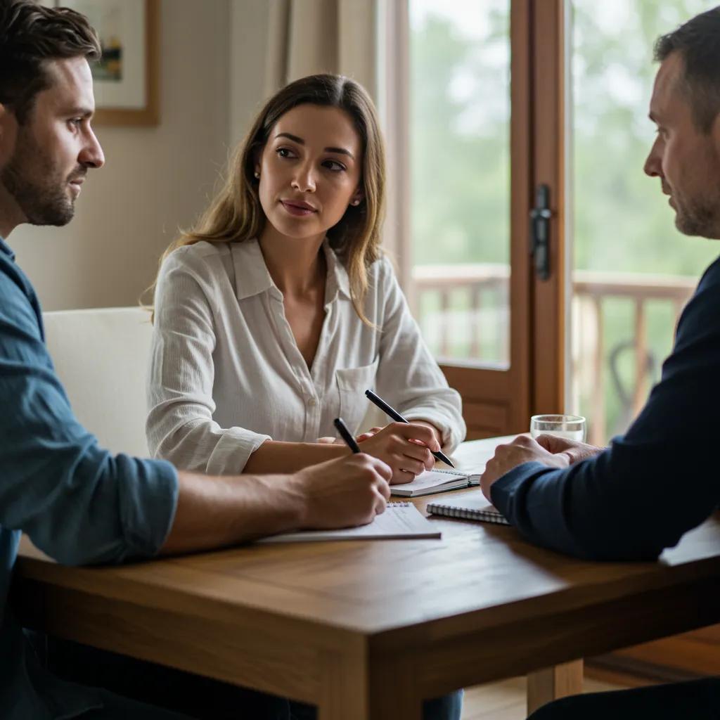 Couple discussing conflict resolution strategies at a dining table, illustrating cooperation and mutual respect