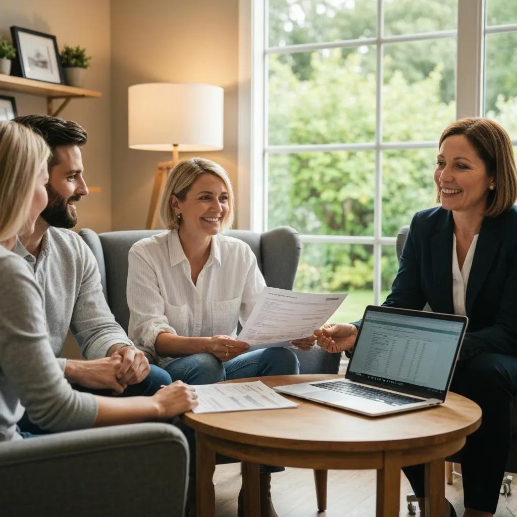 Couple reviewing financing options with a dealership representative during a pre-owned car consultation