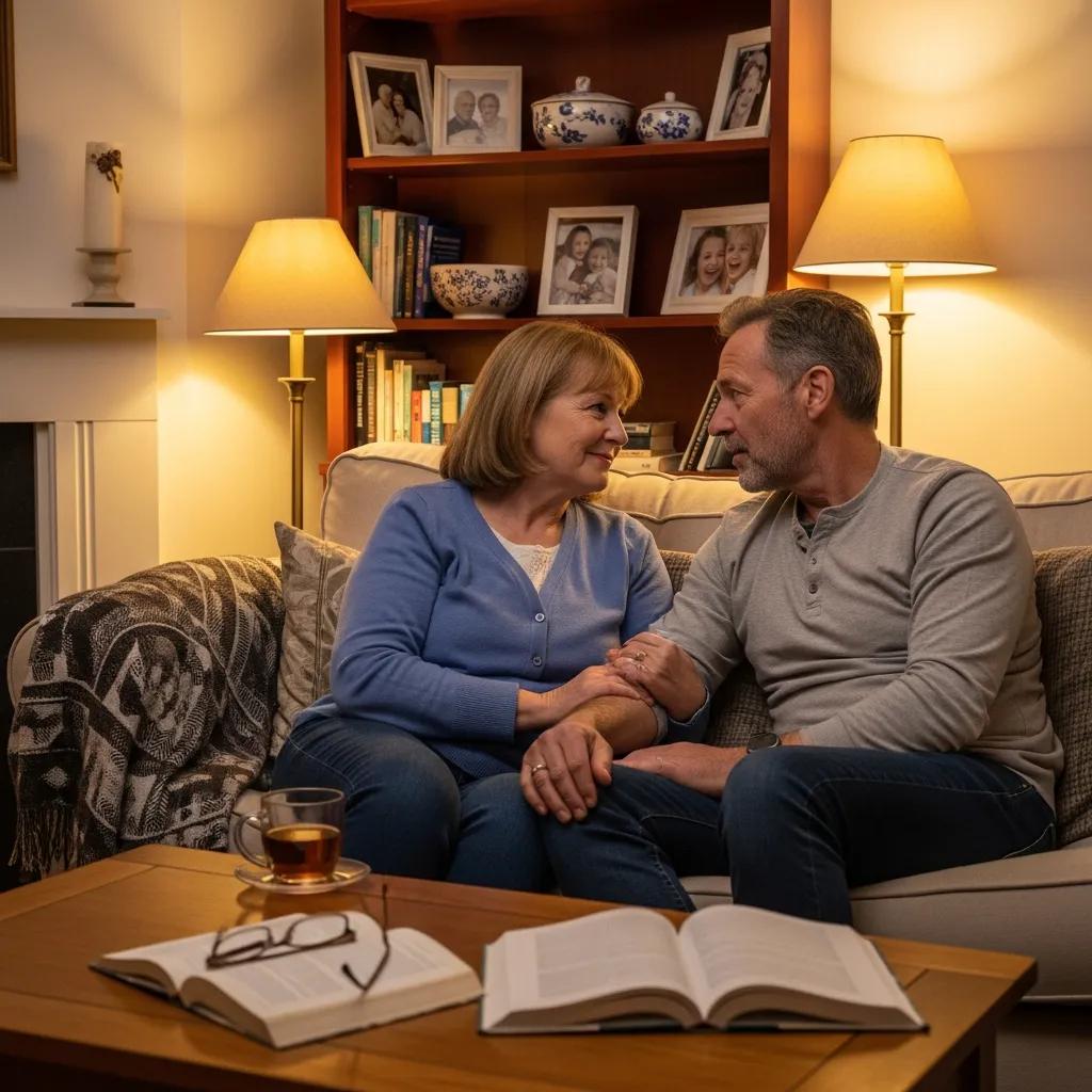 Couple in a calm, open conversation — visualizing empathy in a relationship Couple in a calm, open conversation — visualizing empathy in a relationship