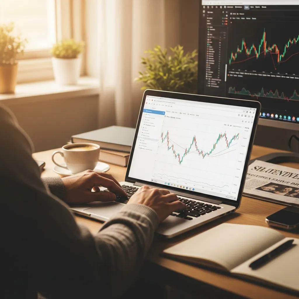 Cozy home office with a person working on a laptop, symbolizing the ease of copy trading forex