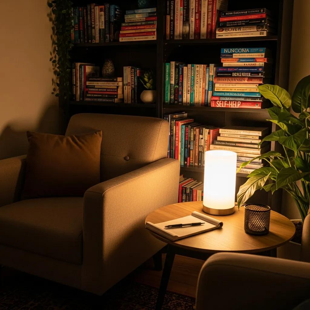 Warm, inviting therapy room with comfortable seating and calming decor