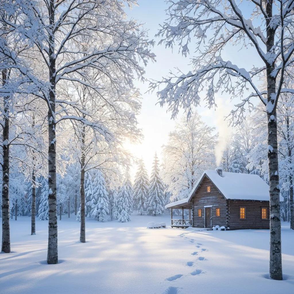 Warm cabin in a snowy scene, suggesting comfort and shelter during winter low mood