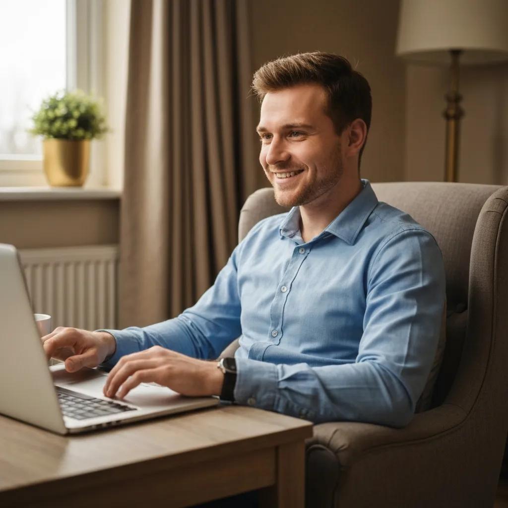 Cozy workspace with a laptop displaying forex charts, coffee, and trading notes