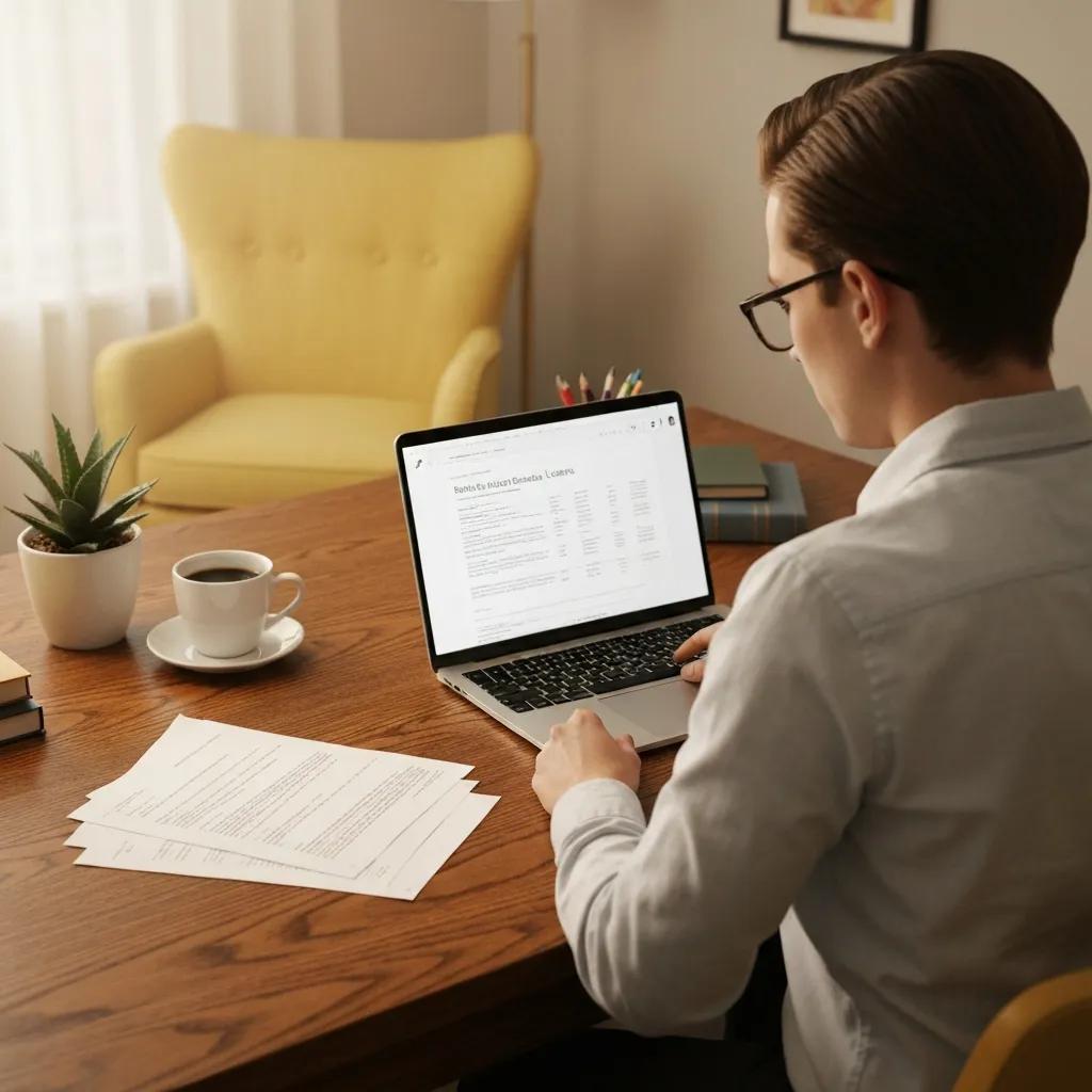 Cozy workspace with a person reviewing financial documents, symbolizing financial guidance and loan options