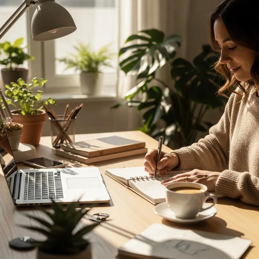 Cozy workspace with a professional engaging in daily habits for success