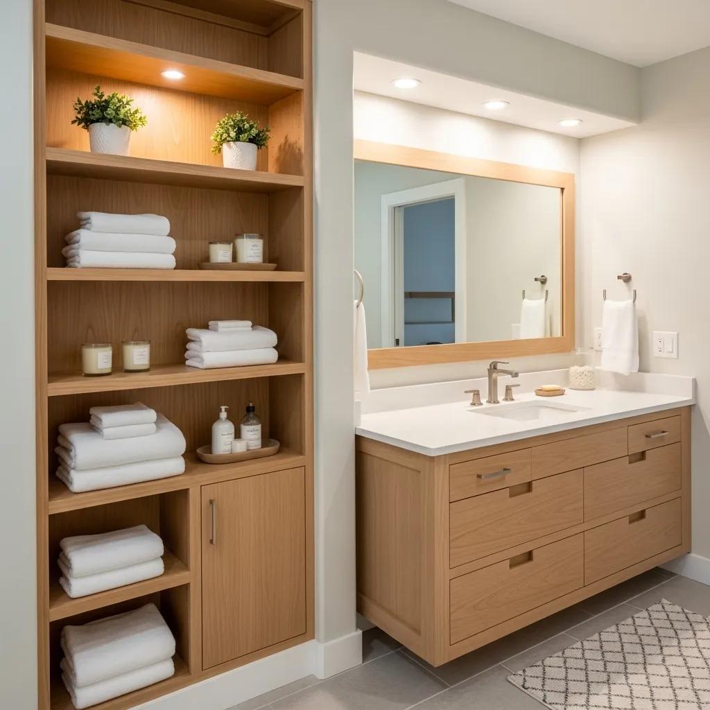 Custom carpentry solutions in a bathroom enhancing functionality and aesthetics