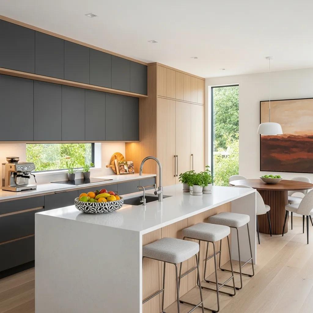 Custom kitchen cabinets in a modern kitchen setting with stylish decor