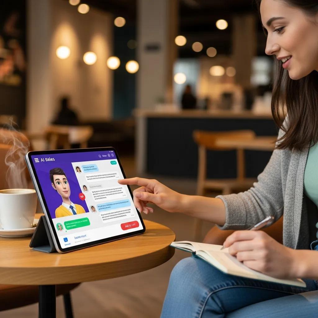 Customer engaging with AI sales representative through a digital interface Customer engaging with AI sales representative through a digital interface