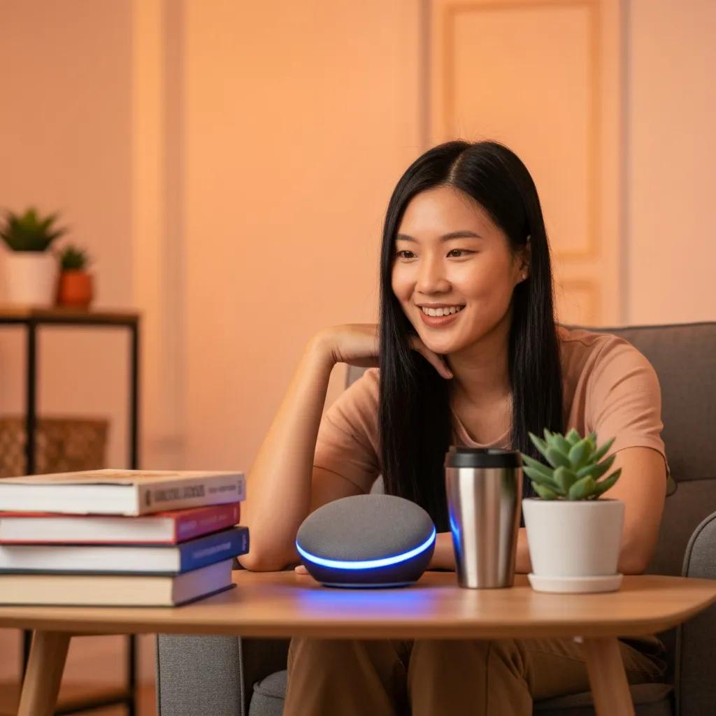 Customer interacting with a personalized Voice AI system at home Customer interacting with a personalized Voice AI system at home