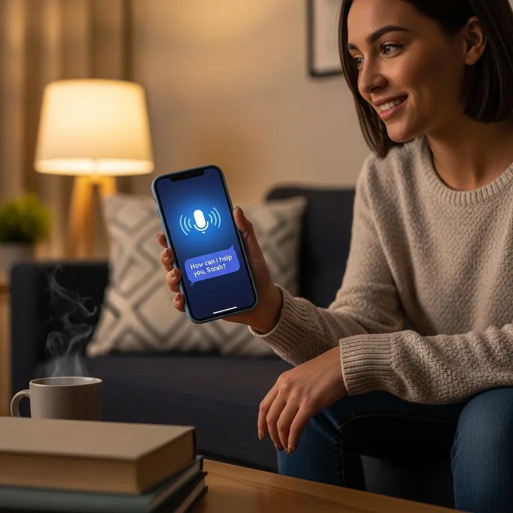 Person using a voice assistant on their phone at home