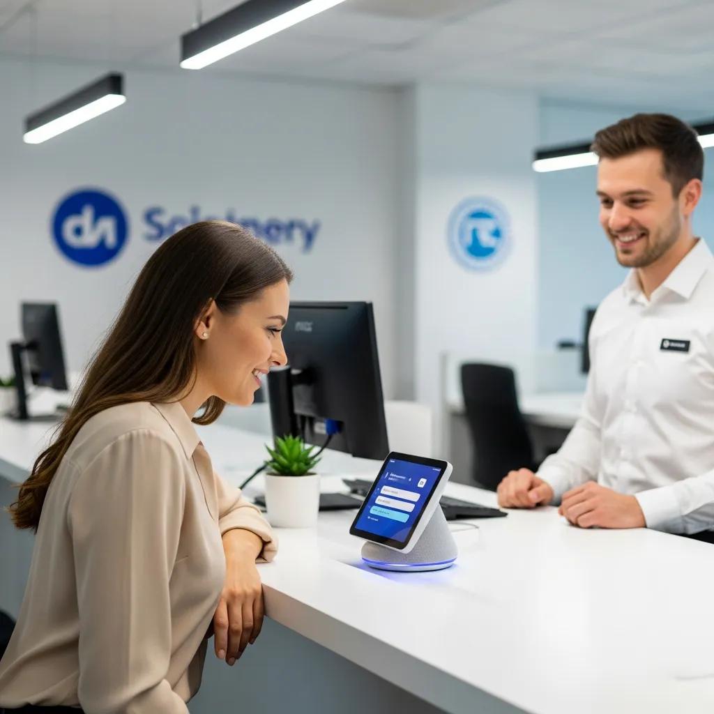 Customer using a voice assistant during a service interaction Customer using a voice assistant during a service interaction