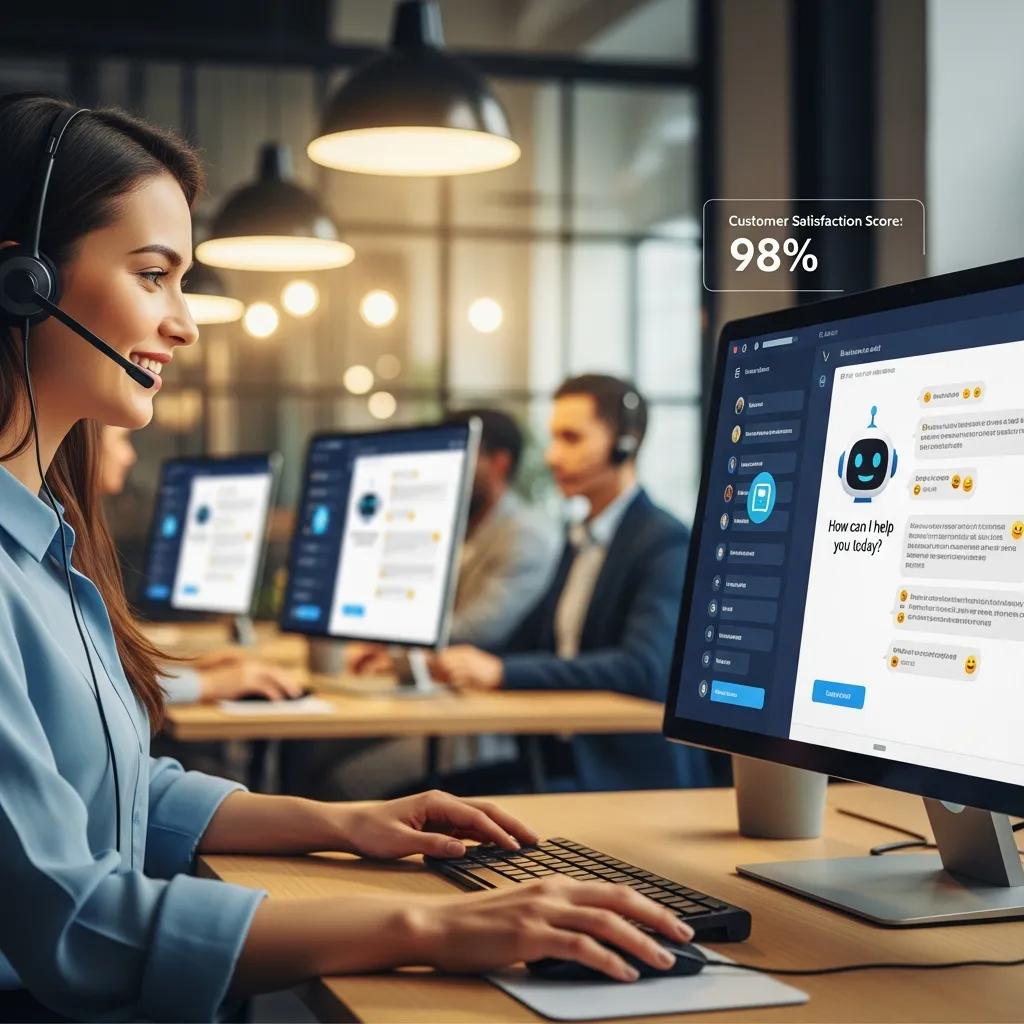 Customer service representative using an AI chatbot for automated engagement