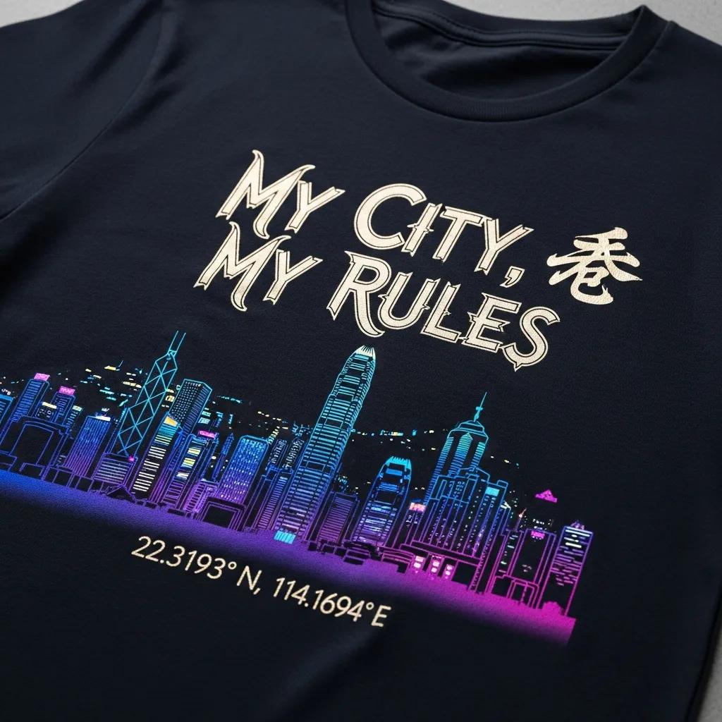 Customized Hong Kong graphic tee with personalized text and skyline design
