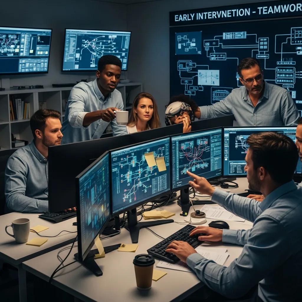 Cybersecurity team running an incident response meeting