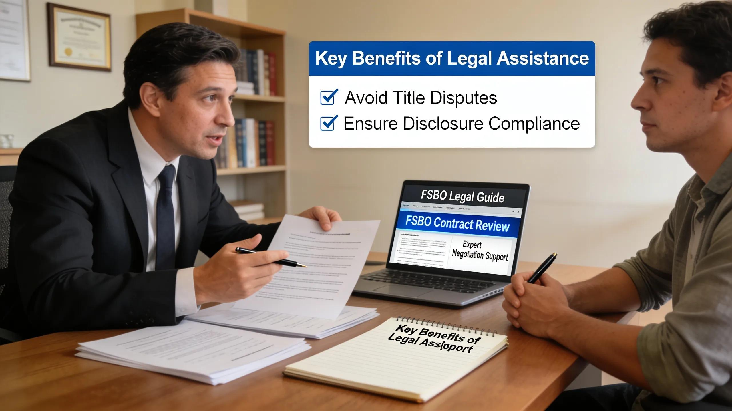 Real estate lawyer negotiating terms with a client, highlighting the benefits of professional legal assistance in FSBO deals