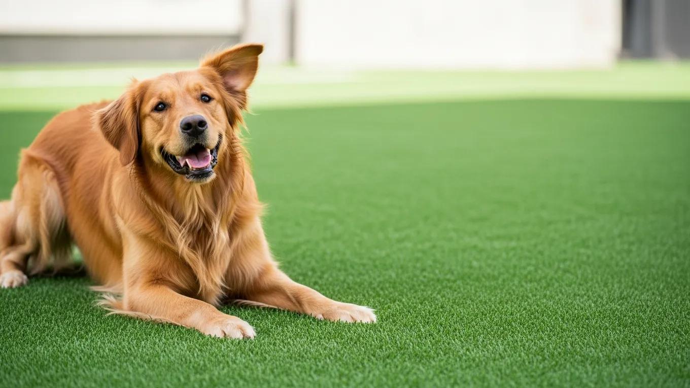 A dog on turf — this is a very commonly searched/clicked image type for this topic and helps with image-pack visibility in Google