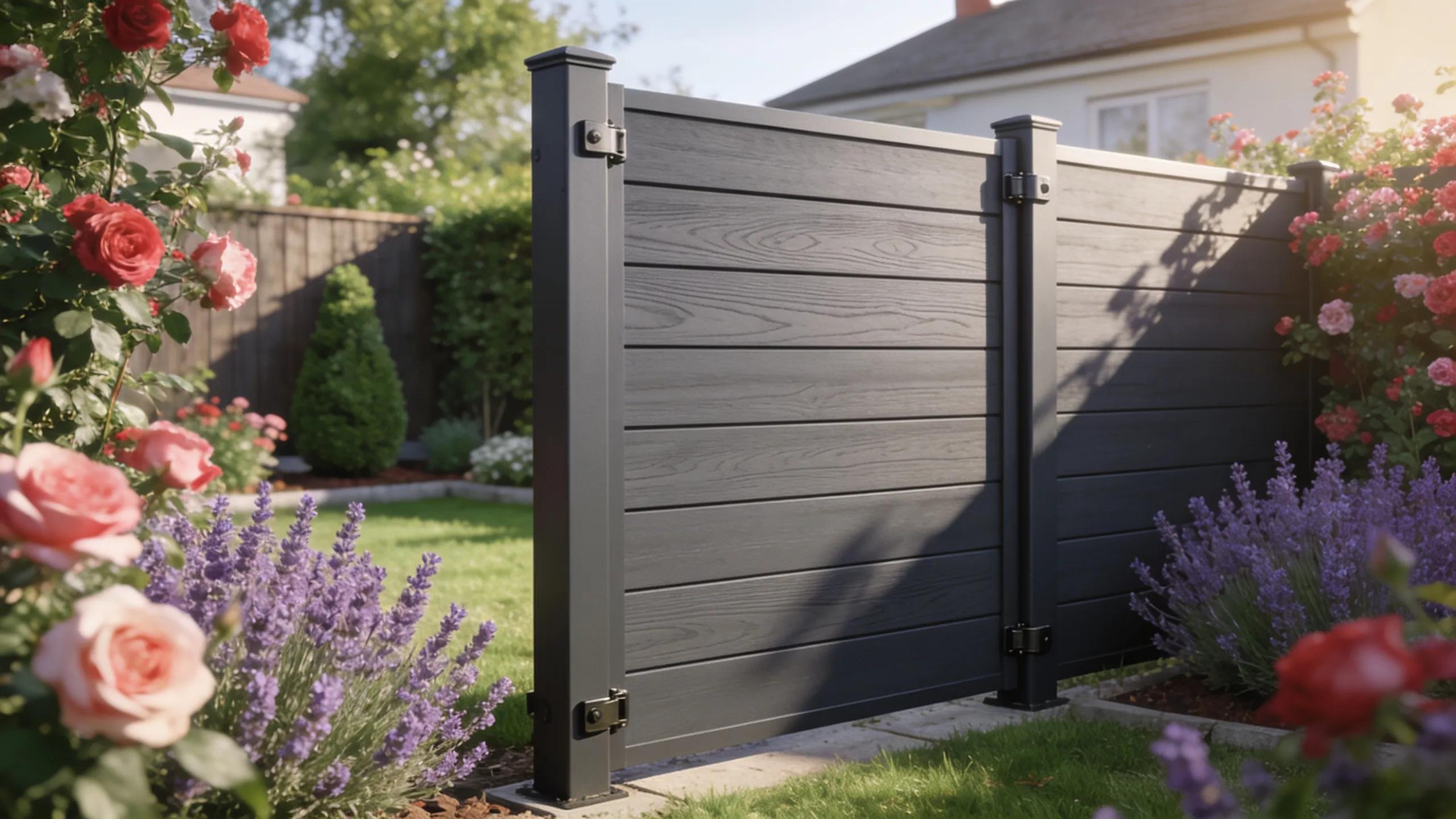 Composite fencing panel in a residential garden setting showcasing durability and aesthetic appeal
