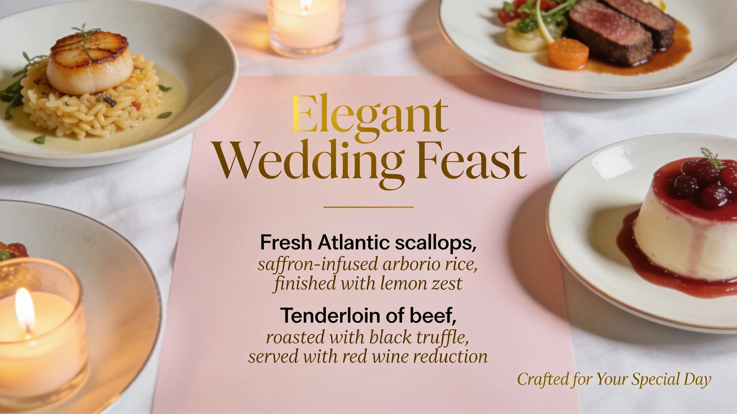 Elegant wedding catering menu showcasing gourmet food options
