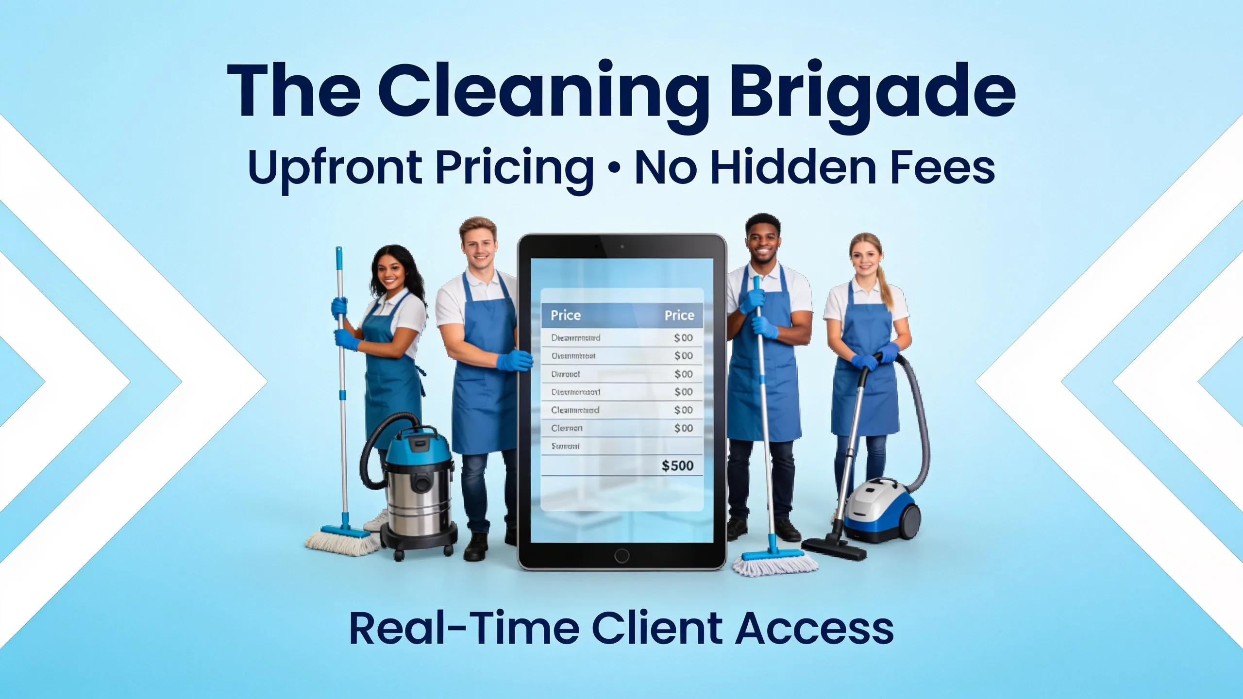 The Cleaning Brigade provides upfront pricing with no hidden fees, and clients can obtain real-time