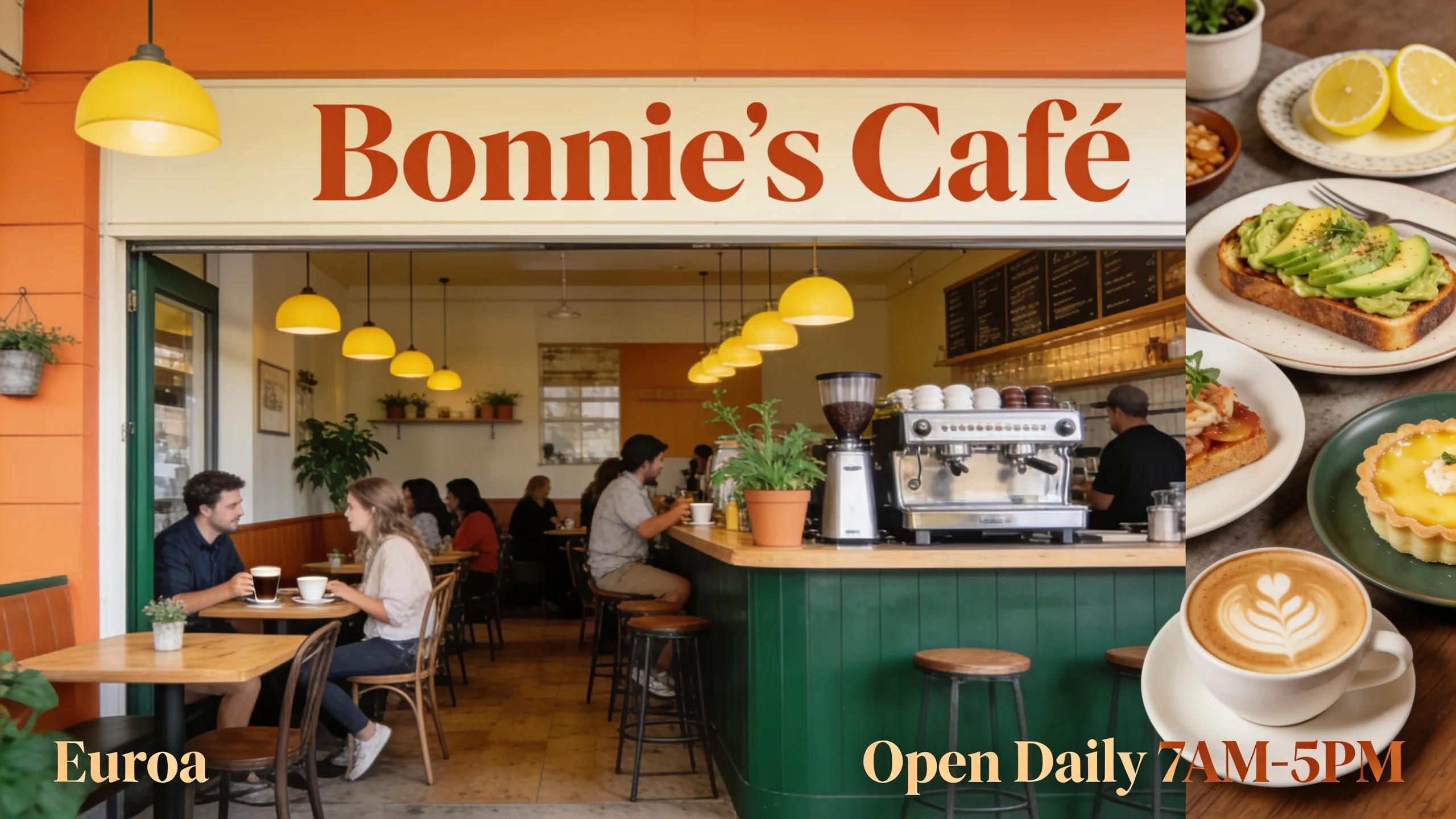 Busy café scene at Bonnie's Café in Euroa showcasing locals enjoying coffee and meals.