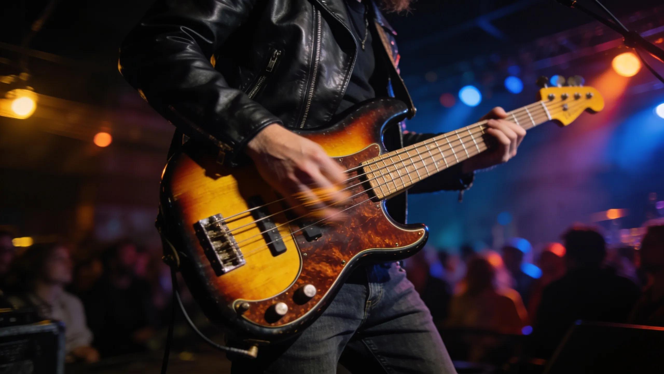 Musician playing electric bass guitars live