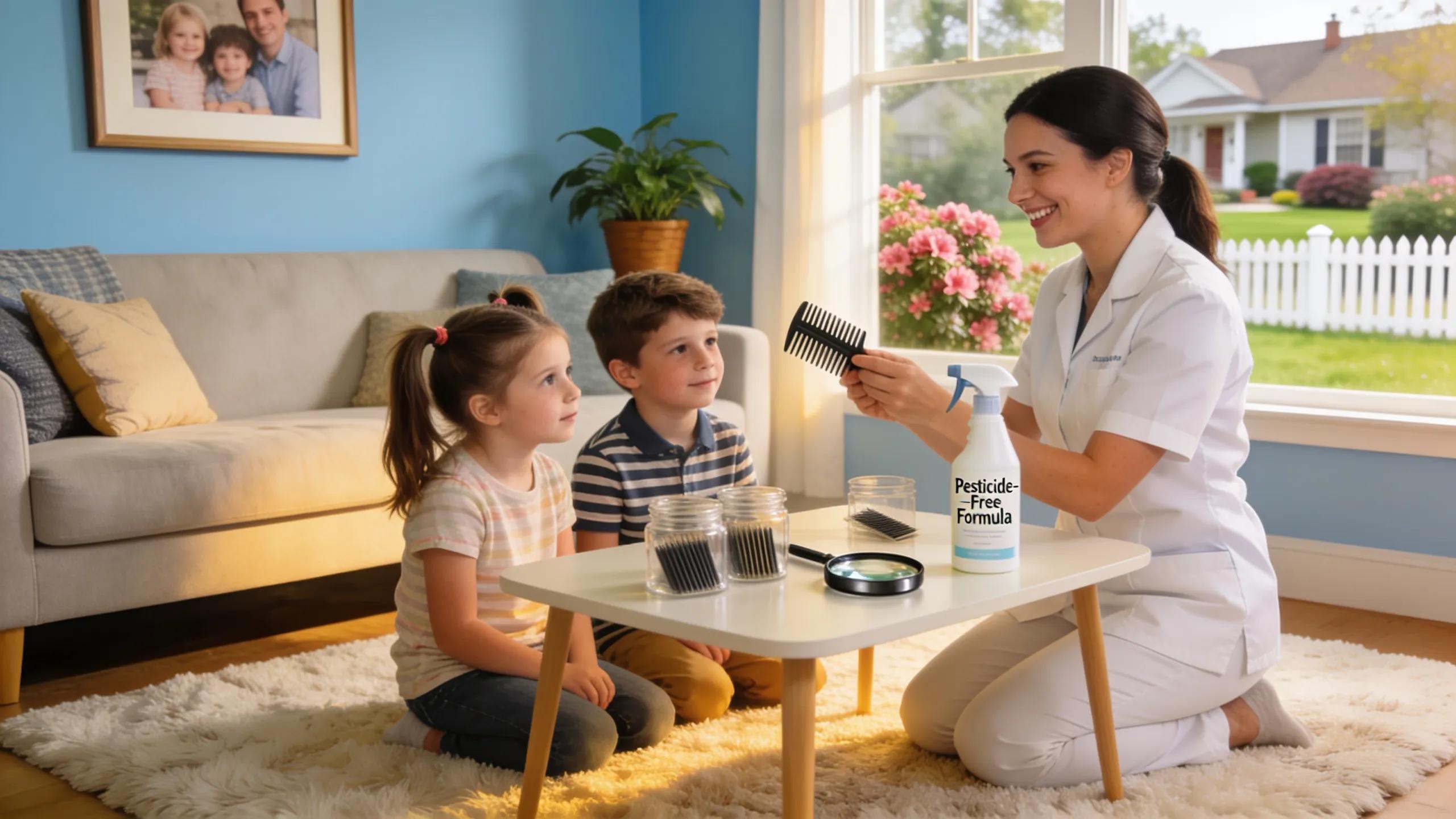 Mobile lice removal technician assisting a family in Marietta, emphasizing safe and pesticide-free treatment options