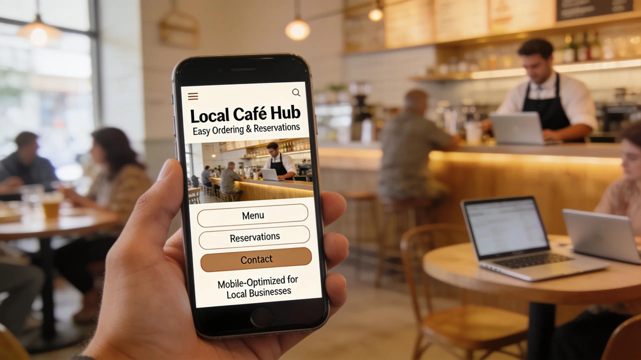 User-friendly mobile website showcased on a smartphone in a lively café setting
