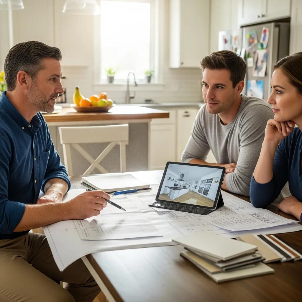 Contractor showing value to a couple during a home improvement consultation
