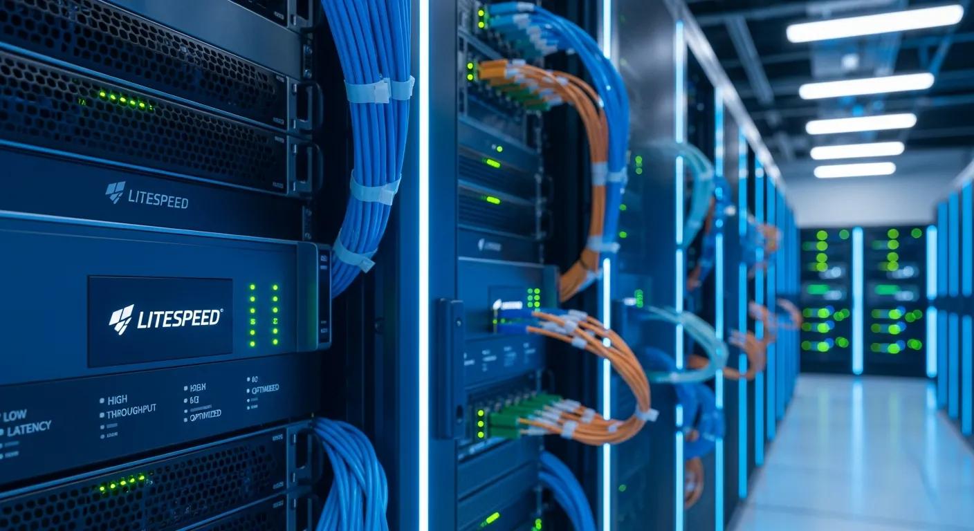 Row of LiteSpeed servers highlighting performance-focused hosting