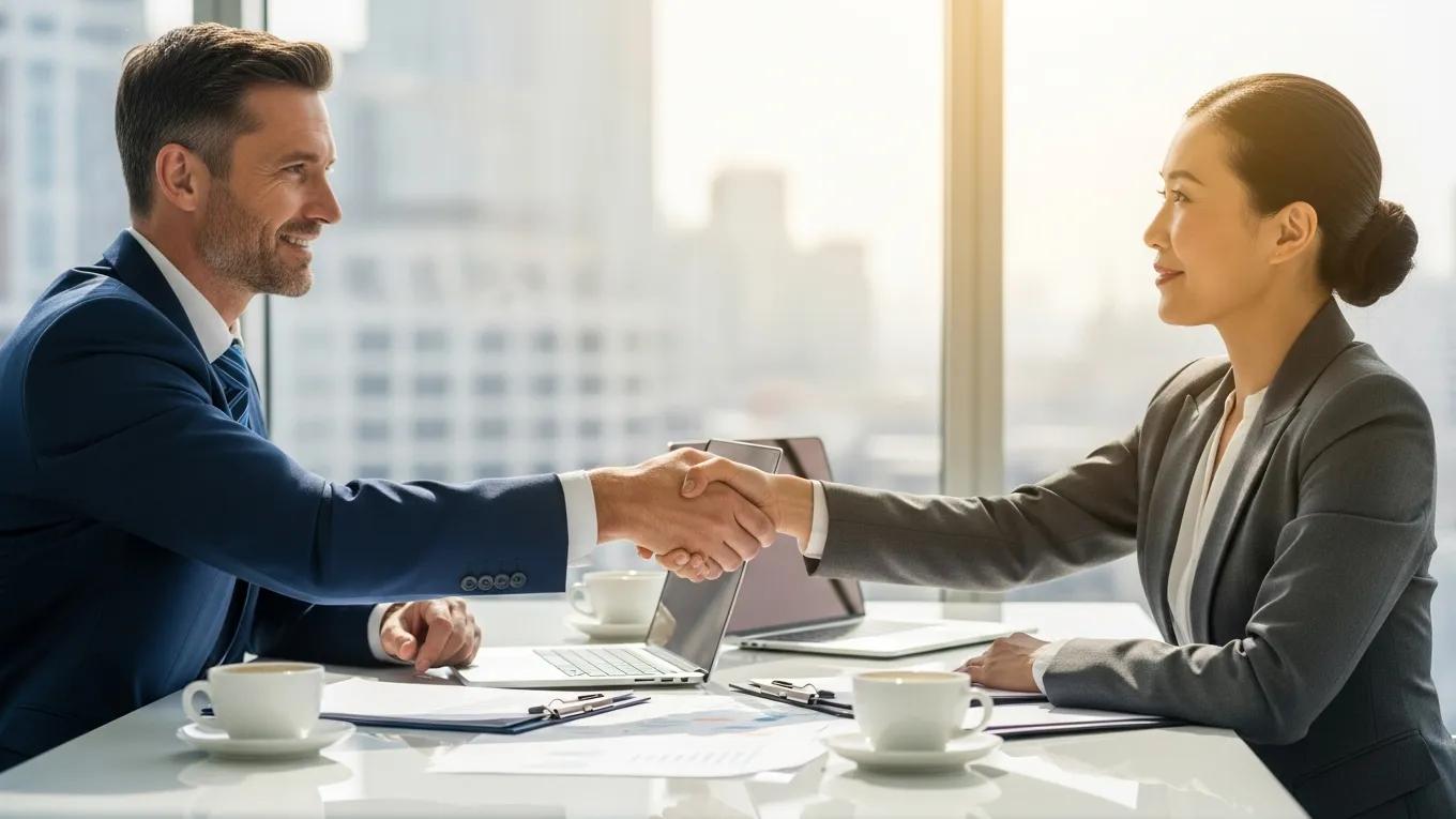 Investors shaking hands after successful negotiation
