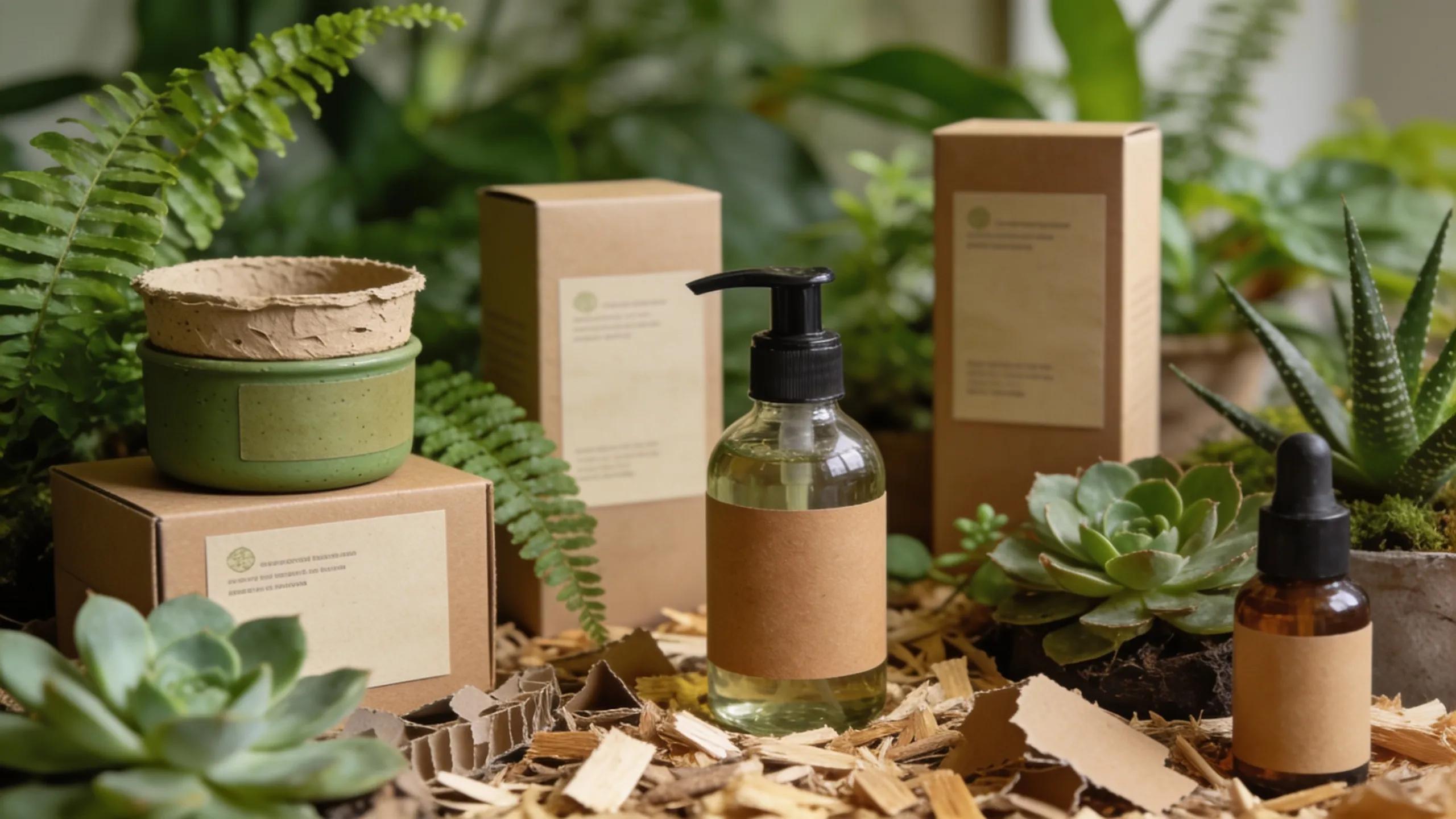 Variety of sustainable skincare packaging options, including biodegradable and refillable containers, promoting eco-friendly practices