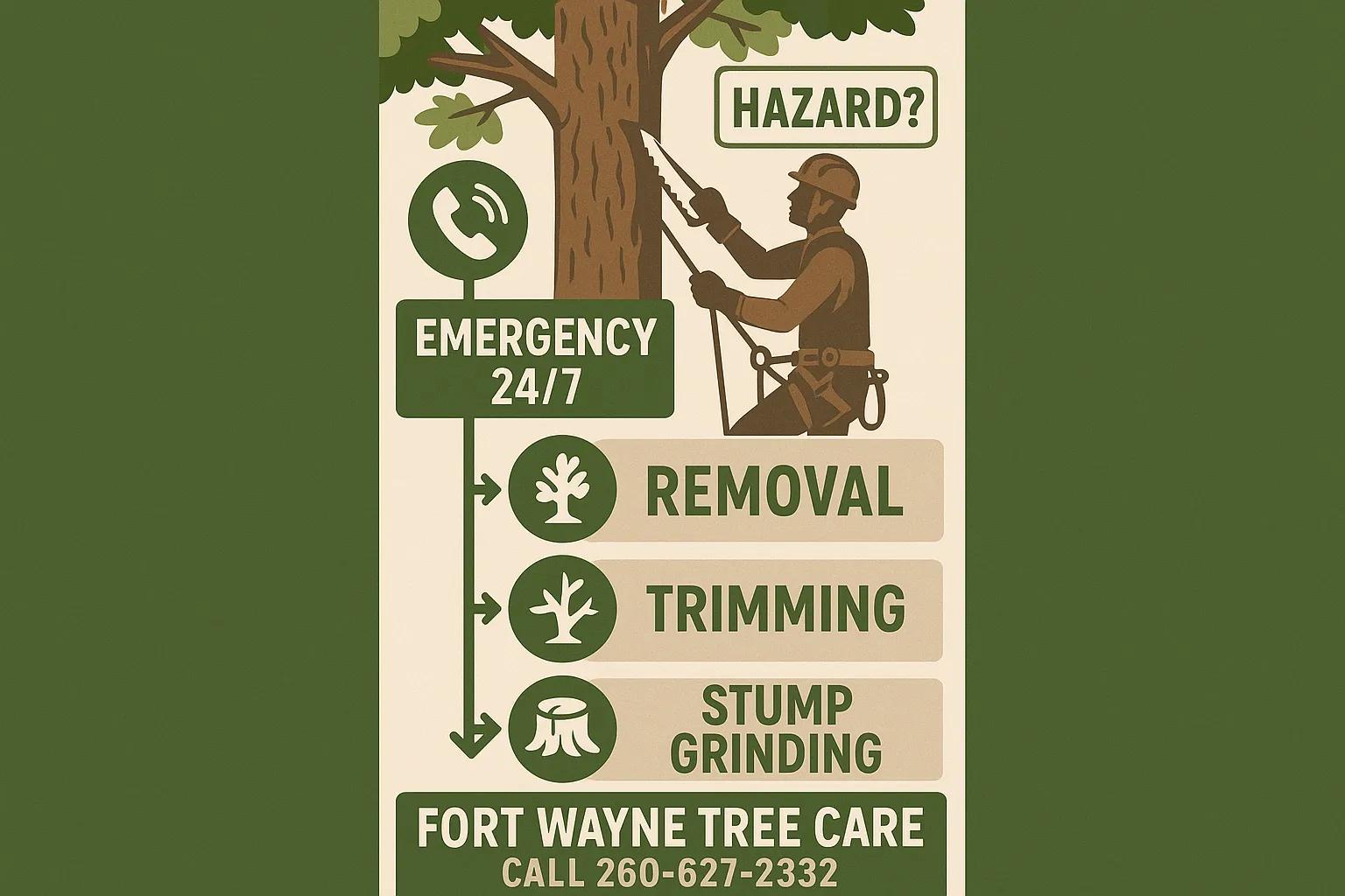 tree service tree service crew trimming tree branches residential yard Fort Wayne Indiana
